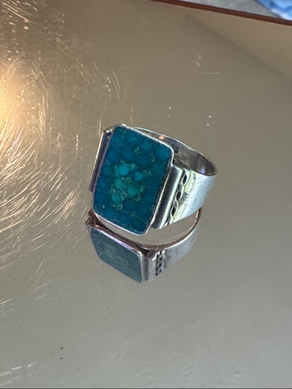 Turquoise-Inlay Sterling-Style Silver Ring — Teal Accent